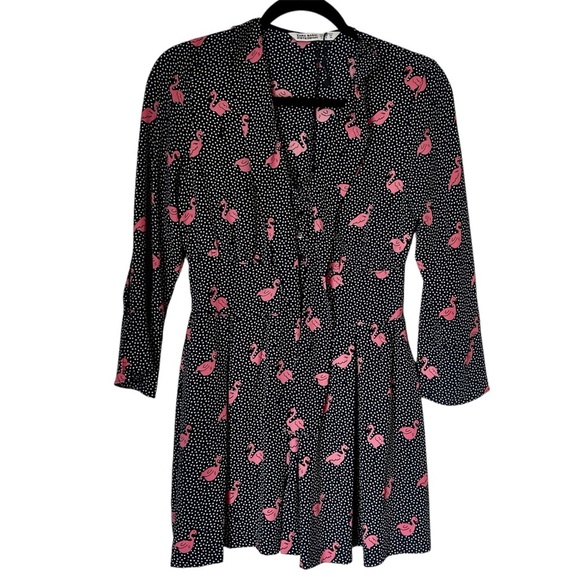 Zara Basic Black White Polka Dot Flamingo Romper Size Small Ruffle Deep V-Neck - Picture 1 of 9